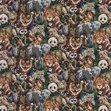 Designer Fabrics Designer Fabrics A017 54 in. Wide ; Lions; Tigers; Elephants; Giraffes; Pandas; Zebras And Pelicans; Themed Tapestry Upholstery Fabric A017